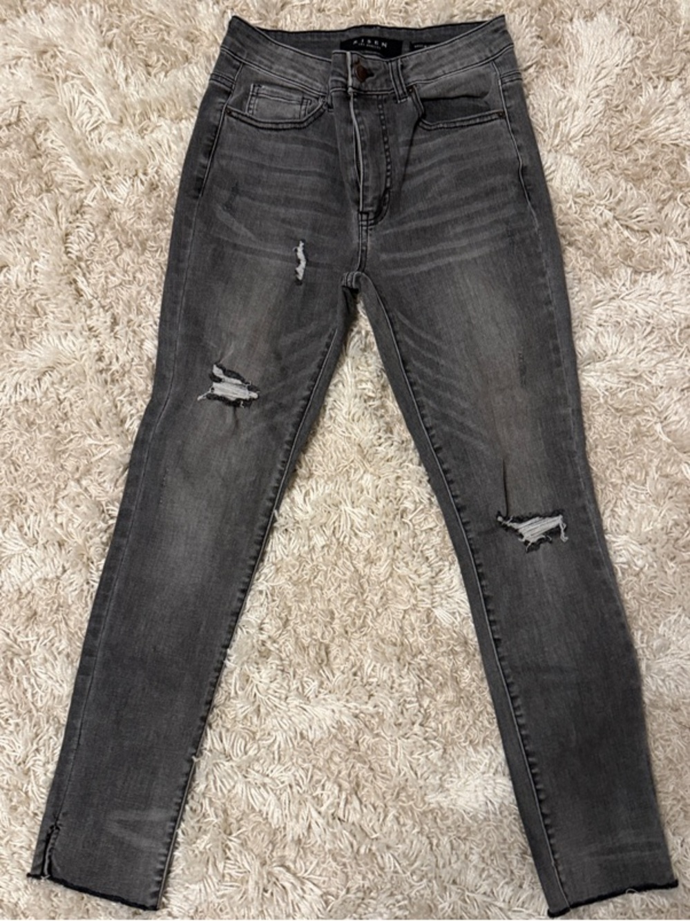 Mid-Rise Distressed Charcoal Skinny Jeans